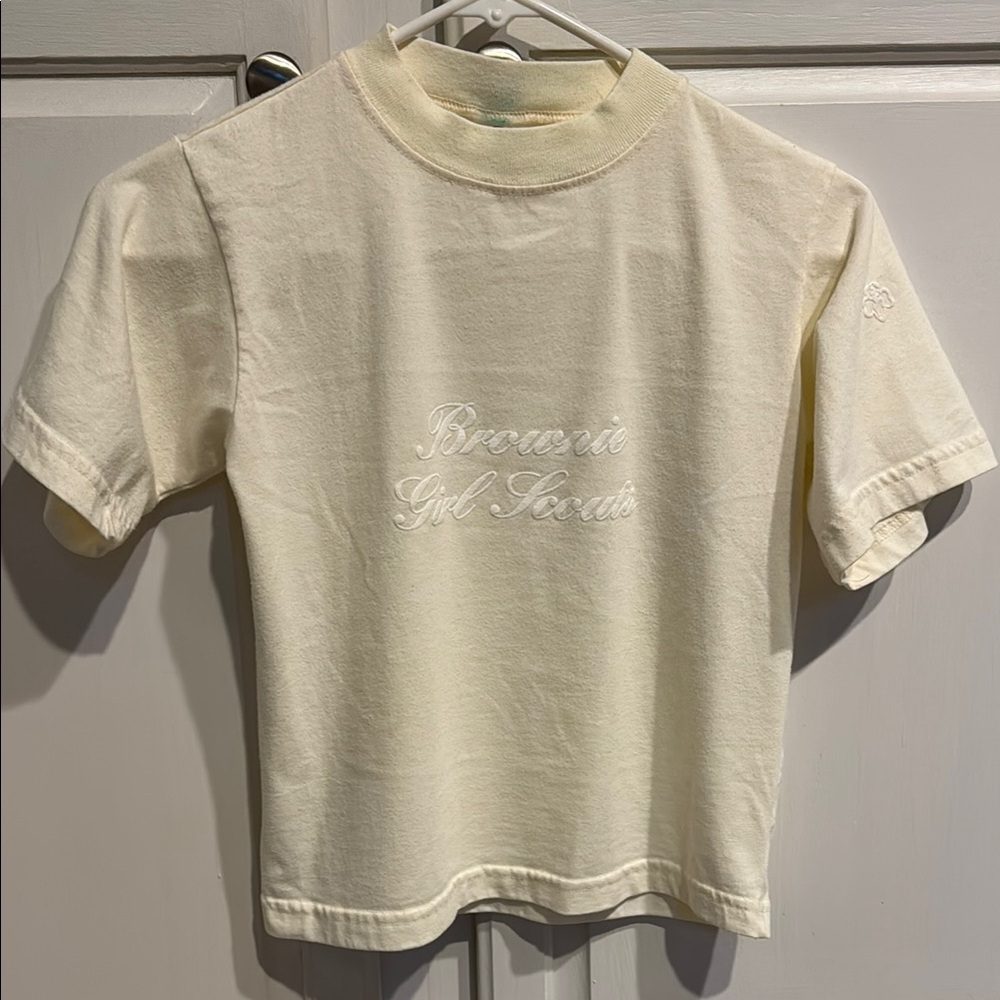 Cream Short Sleeve Brownie Girl Scouts Vintage T Shirt Fun Wear Cookie Booths
